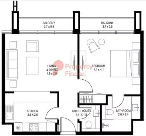 Floor plan, 1 Bed, 777 sq ft