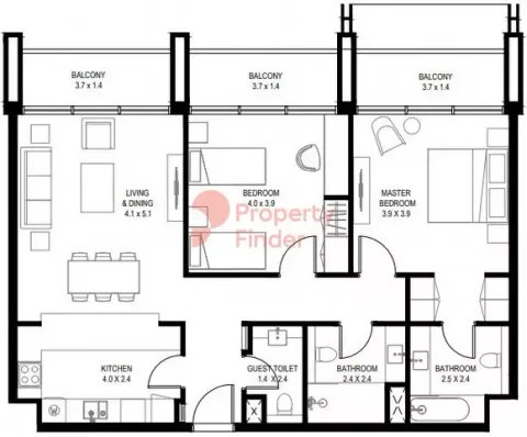 Floor plan, 2 Beds, 1,216 sq ft