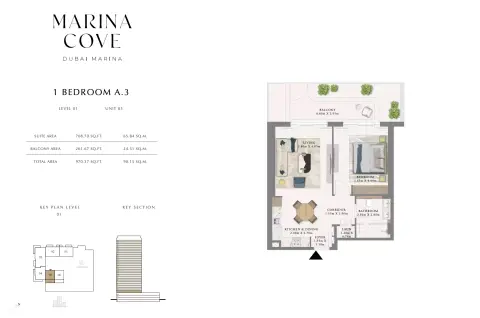 Floor plan, 1 Bed, 970 sq ft