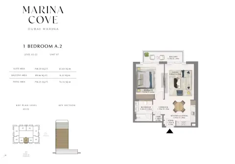 Floor plan, 1 Bed, 798 sq ft