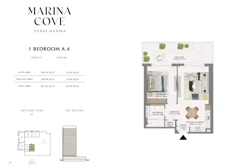 Floor plan, 1 Bed, 967 sq ft