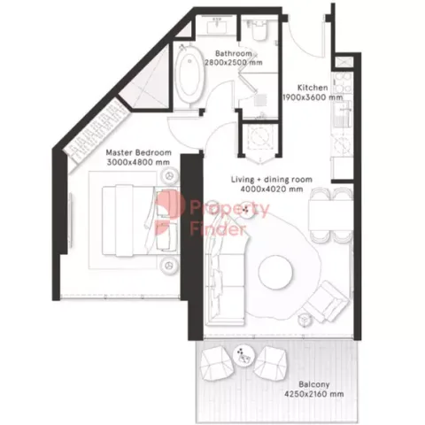 Floor plan, 1 Bed, 704 sq ft
