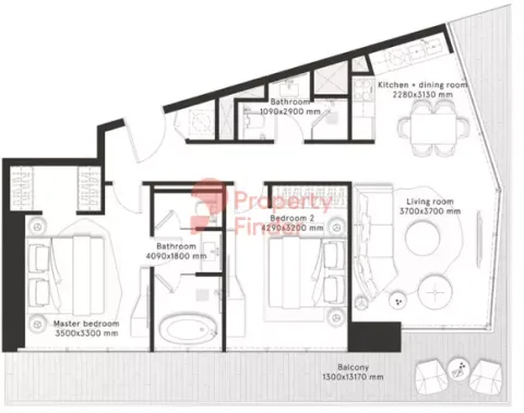 Floor plan, 2 Beds, 1,167 sq ft