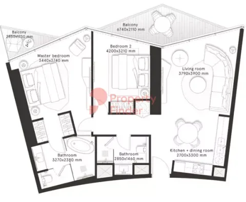 Floor plan, 2 Beds, 1,062 sq ft
