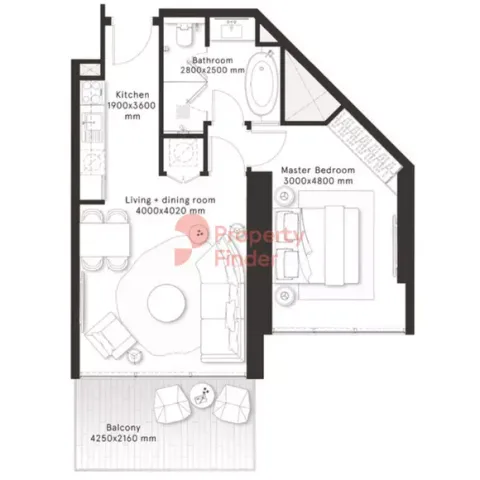 Floor plan, 1 Bed, 710 sq ft