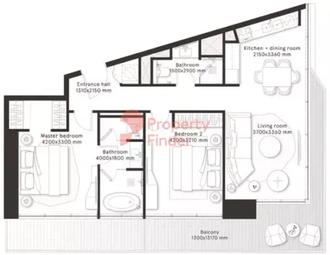 Floor plan, 2 Beds, 1,143 sq ft
