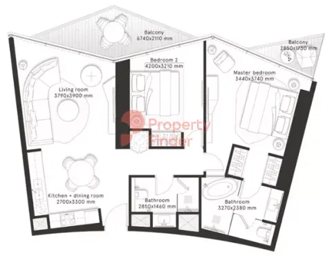 Floor plan, 2 Beds, 1,062 sq ft