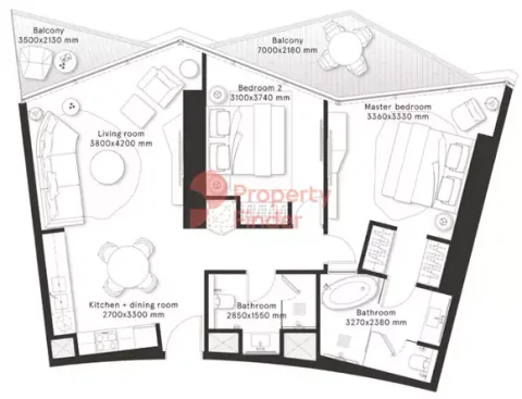 Floor plan, 2 Beds, 1,079 sq ft