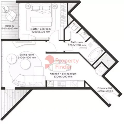 Floor plan, 1 Bed, 754 sq ft