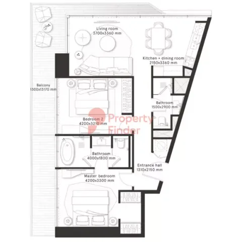 Floor plan, 2 Beds, 1,146 sq ft