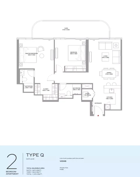 Floor plan, 2 Beds, 1,141 sq ft