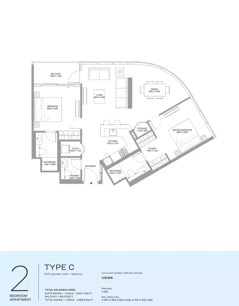 Floor plan, 2 Beds, 1,066 sq ft
