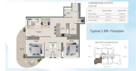 Floor plan, 2 Beds, 1,363 sq ft