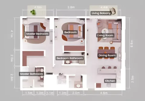 Floor plan, 2 Beds, 1,431 sq ft