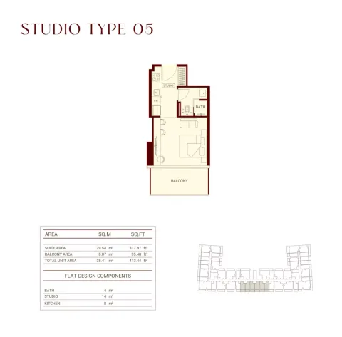 Floor plan, Studio, 413 sq ft
