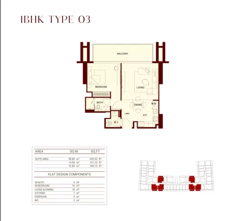 Floor plan, 1 Bed, 784 sq ft