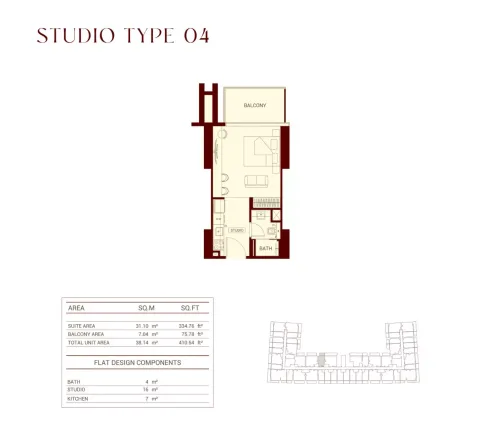 Floor plan, Studio, 410 sq ft