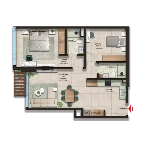 Floor plan, 1 Bed, 736 sq ft