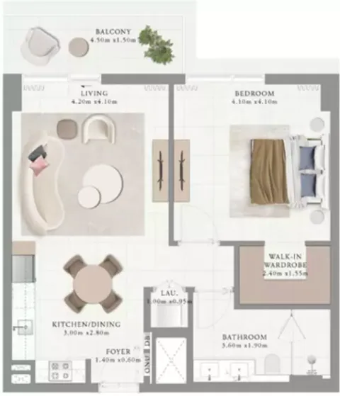 Floor plan, 1 Bed, 796 sq ft