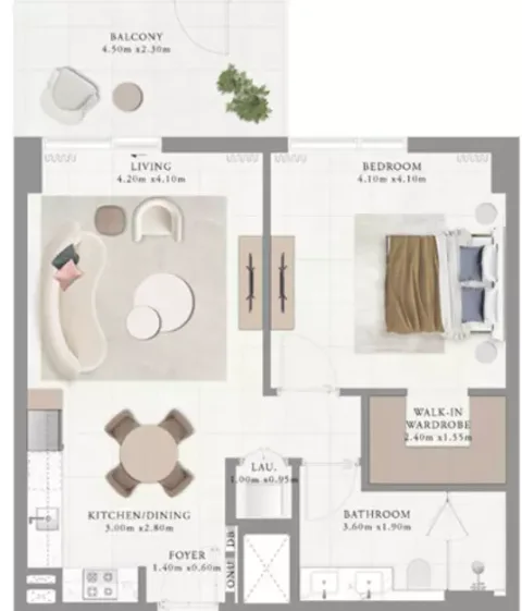 Floor plan, 1 Bed, 835 sq ft
