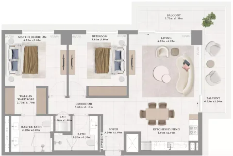 Floor plan, 2 Beds, 1,285 sq ft
