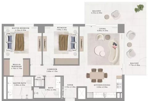 Floor plan, 2 Beds, 1,402 sq ft