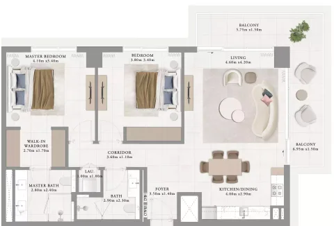 Floor plan, 2 Beds, 1,285 sq ft