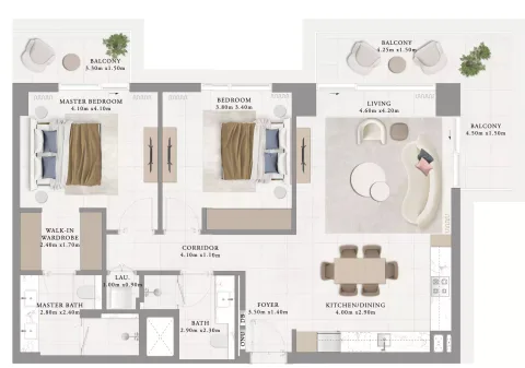 Floor plan, 2 Beds, 1,307 sq ft