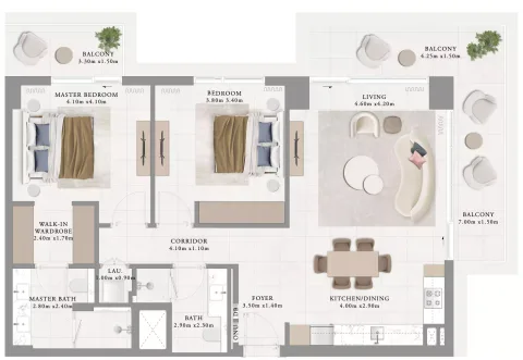 Floor plan, 2 Beds, 1,356 sq ft
