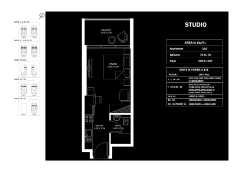 Floor plan, Studio, 387 sq ft