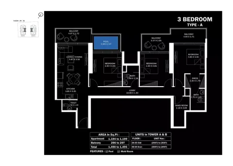 Floor plan, 3 Beds, 1,495 sq ft