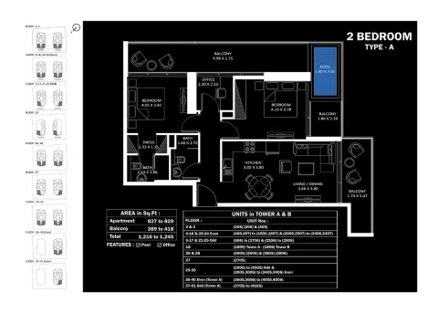 Floor plan, 2 Beds, 1,245 sq ft