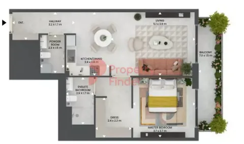 Floor plan, 1 Bed, 893 sq ft