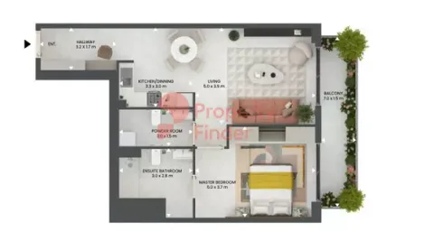 Floor plan, 1 Bed, 864 sq ft