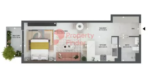 Floor plan, Studio, 545 sq ft