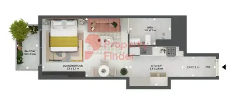Floor plan, Studio, 475 sq ft
