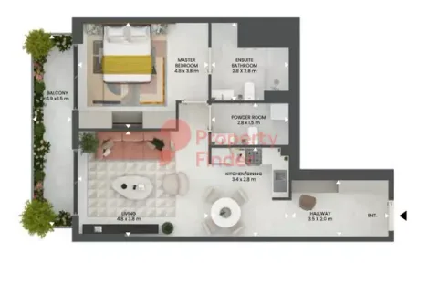 Floor plan, 1 Bed, 848 sq ft