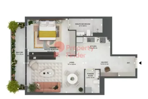 Floor plan, 1 Bed, 894 sq ft