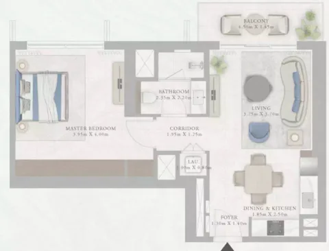 Floor plan, 1 Bed, 748 sq ft