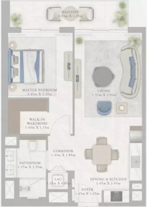 Floor plan, 1 Bed, 797 sq ft