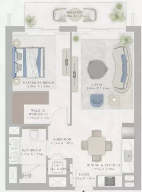 Floor plan, 1 Bed, 799 sq ft