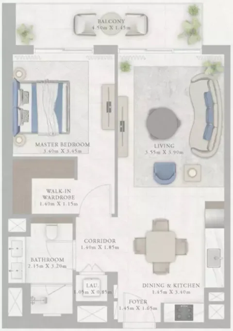Floor plan, 1 Bed, 797 sq ft