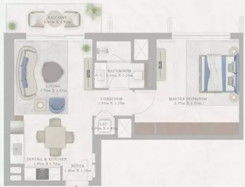 Floor plan, 1 Bed, 747 sq ft