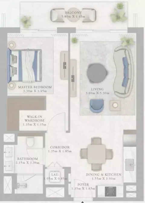 Floor plan, 1 Bed, 801 sq ft