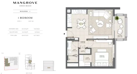 Floor plan, 1 Bed, 695 sq ft