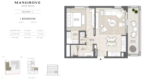 Floor plan, 1 Bed, 738 sq ft