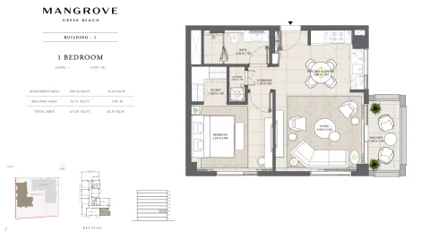 Floor plan, 1 Bed, 673 sq ft
