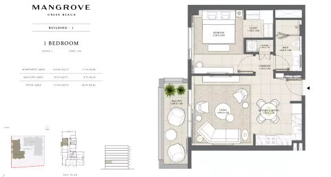 Floor plan, 1 Bed, 715 sq ft