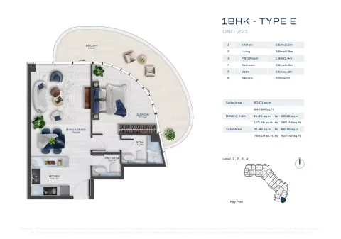 Floor plan, 1 Bed, 769 sq ft