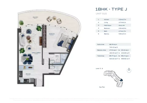 Floor plan, 1 Bed, 923 sq ft